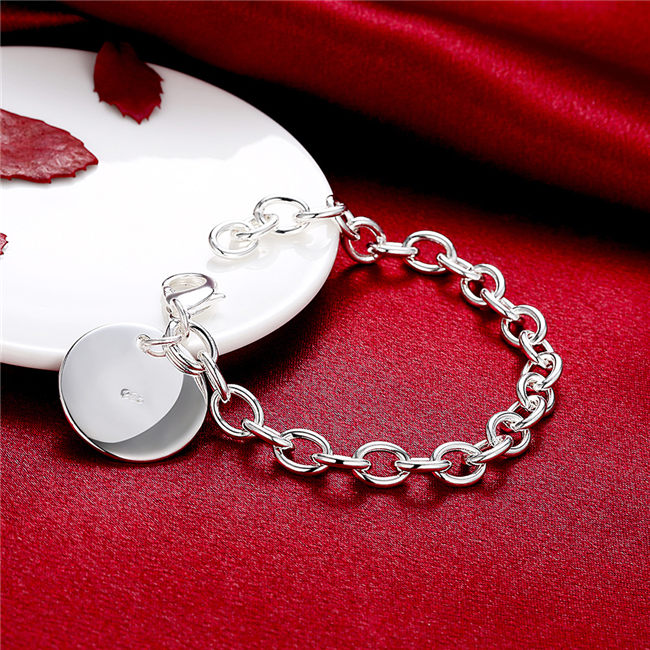 Round card rough Bracelet sterling silver plated bracelet SPB270; New arrival men and women 925 silver bracelet Link, Chain