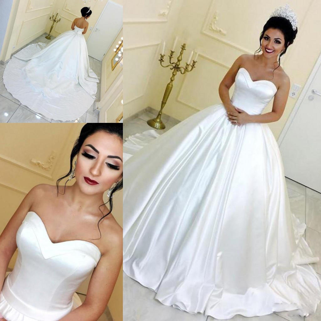 elegant satin a line wedding dresses sweetheart strapless backless simple beach country wedding dress custom made robe de marie