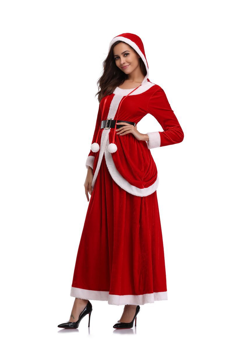 2018 Winter Dresses Christmas Party Cosplay Red Jewel Neck Long Sleeves Ankle Length Costume With Belt In Stock