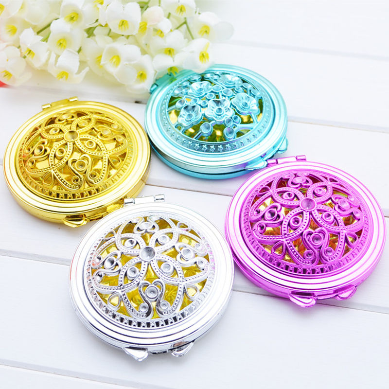 Vintage Hand Mirrors Pocket Mirror Mini Compact Mirrors Girl Double-Side Folded Hollow Out Makeup Mirror F1268