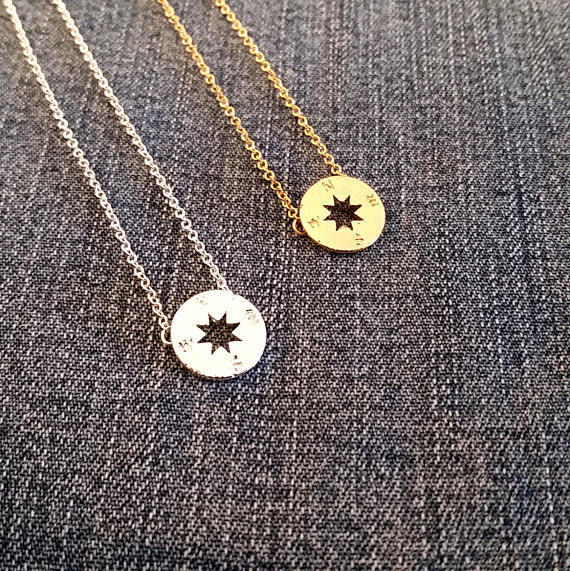 10PCS Gold Silver Small Compass Necklaces Pendant Charm for Women Men South Direction Necklace Disc Circle Disk Necklaces Coin Jewelry