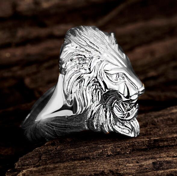fashion Rock roll Hip-hop Ornaments Overbearing Lion's head Titanium steel Stainless steel Punk Man Gold Ring White Gold Ring size Us 6-14