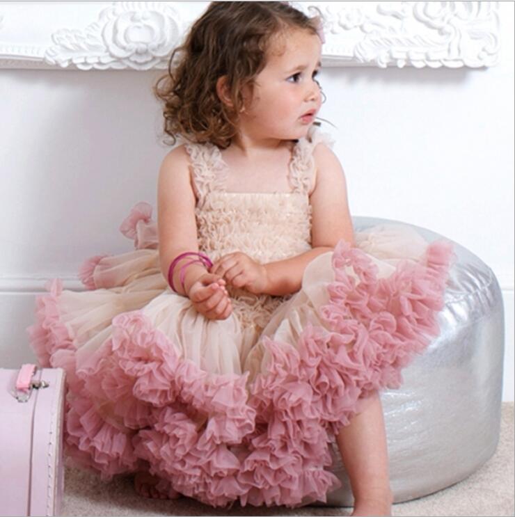 Cute Flower Girl Dresses Spaghetti Ruffle Tiered Tulle Short Birthday Party Toddler Pageant Dresses 6 Colors Little Girl Prom Gowns