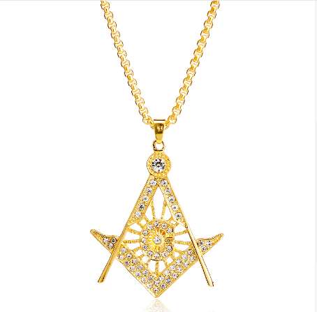 Stainless Steel Masonic Necklace Fashion Crystal Jewelry Charm Mason Iced-out Pendant Hip Hop Chain Necklace For Women Men