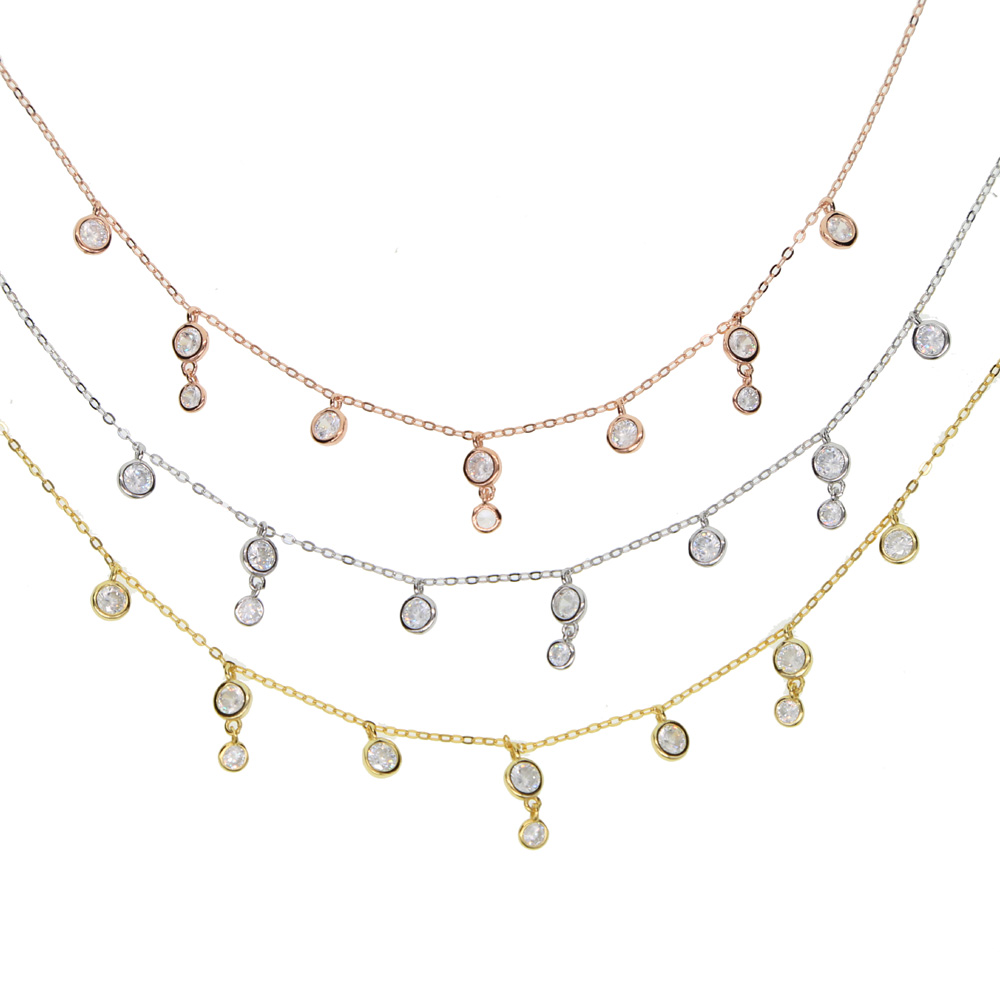 Cz diamond drop charm necklace choker collarbone bezel round cz charm lovely adorable women gift 925 sterling silver jewelry