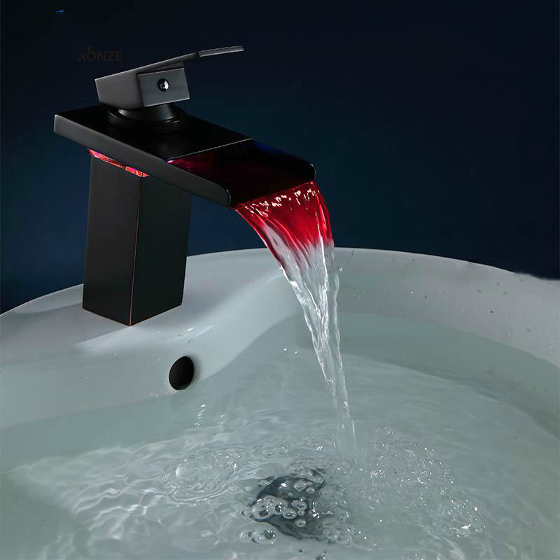 Black Water Powered LED Faucet Bathroom Basin Faucet Brass Mixer Tap Waterfall Faucets Cold Crane Basin Tap3330962