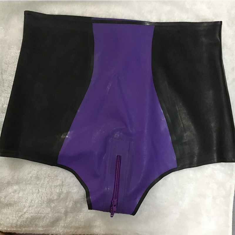 XSXXL Sexy Women high waist red spliced Lingerie Latex crotch zipper shorts Underwear Thongs Fetish costume8292534