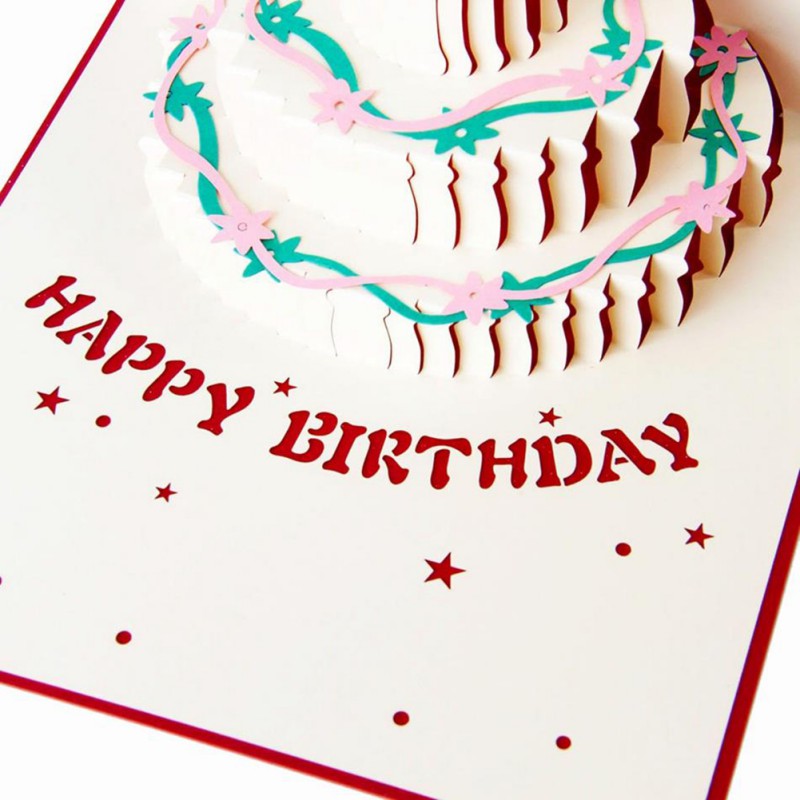 Wholesale- Newest Birthday Cake 3D paper laser cut pop up handmade post cards custom gift greeting cards party supplies