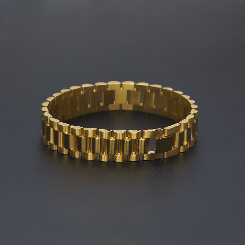 Mens Watch Link Bracelet Gold Plated Stainless Steel Strap Links Cuff Bangles Hip Hop Jewelry Gift