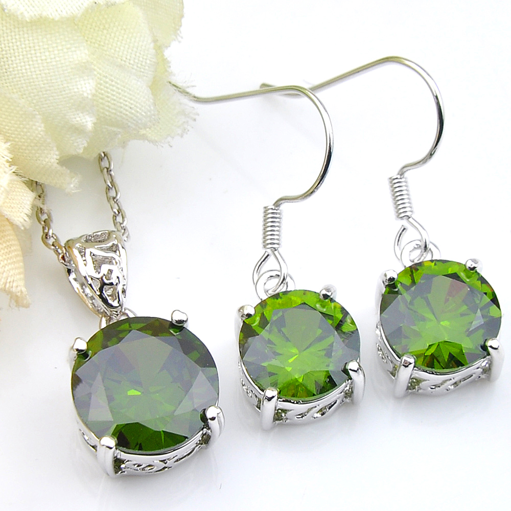 6 Sets/Lot NEW Round Shaped Green Cubic Zirconia CZ 925 Silver Pendant Necklace Earring Fashion Jewelry Sets For Women, Olive green
6 Sets/Lot NEW Round Shaped Green Cubic Zirconia CZ 925 Silver Pendant Necklace Earring Fashion Jewelry Sets For Women, Olive green
