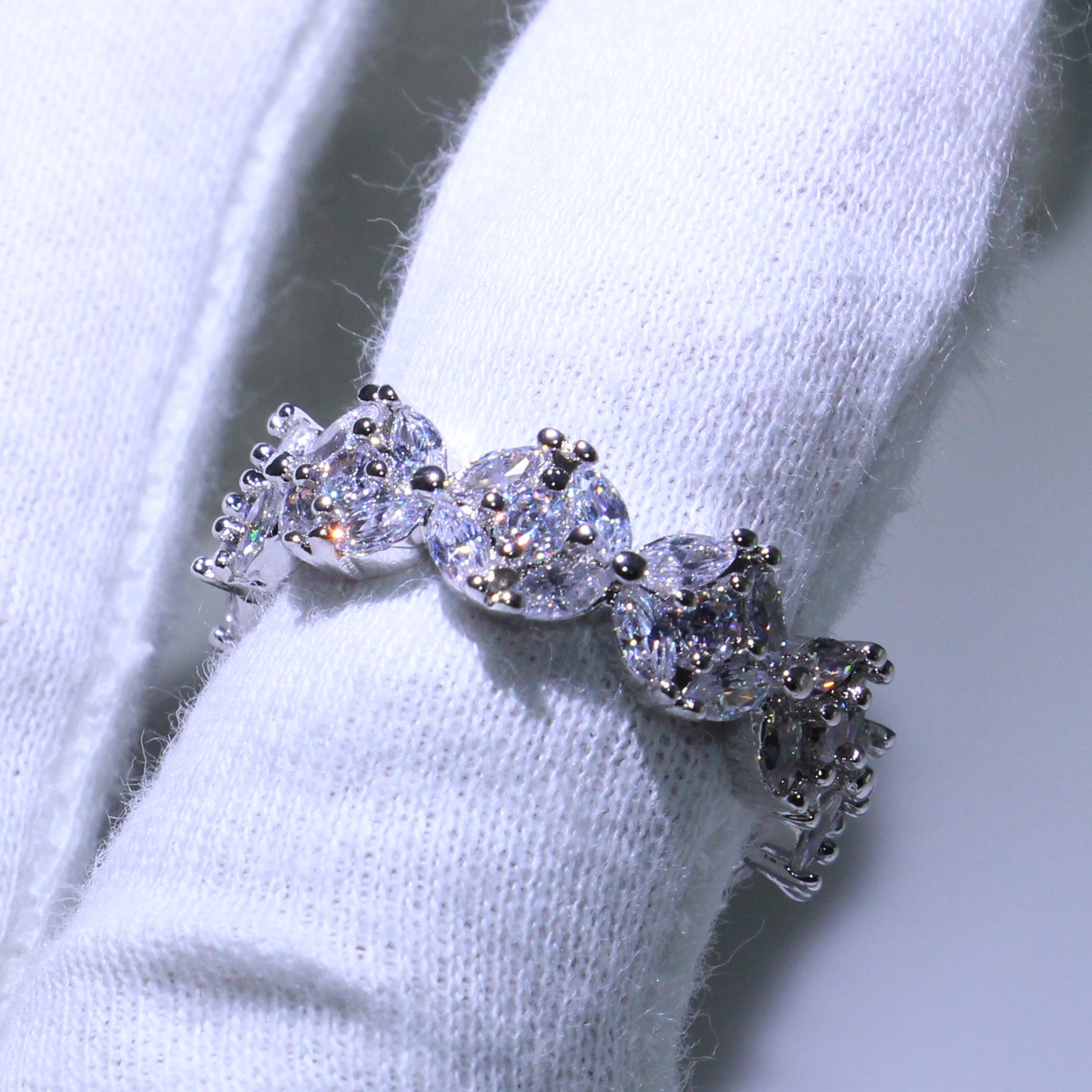 Sterg Sier Marquise Topaz Eternity Stackable Wedding Ring for Women