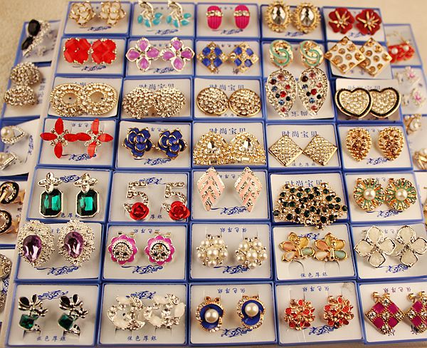Random mix style 30Pairs/lot With Box Gold Gem Fashion Earrings wholesale earrings New fashion jewelry top quality HJ002