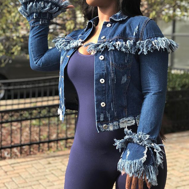Autumn women denim jacket coat worn out short edging Tassel wind designer jacket coats women street casual luxus denim jackets, Blue
Autumn women denim jacket coat worn out short edging Tassel wind designer jacket coats women street casual luxus denim jackets, Blue