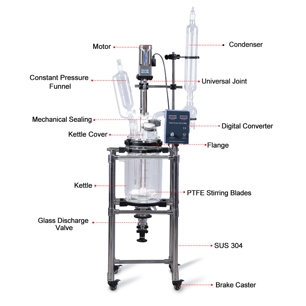 ZZKD Lab Supplies 10L Kettle Reactor Chemical Double-layer Jacket Glass Reaction Vacuum Euqipment