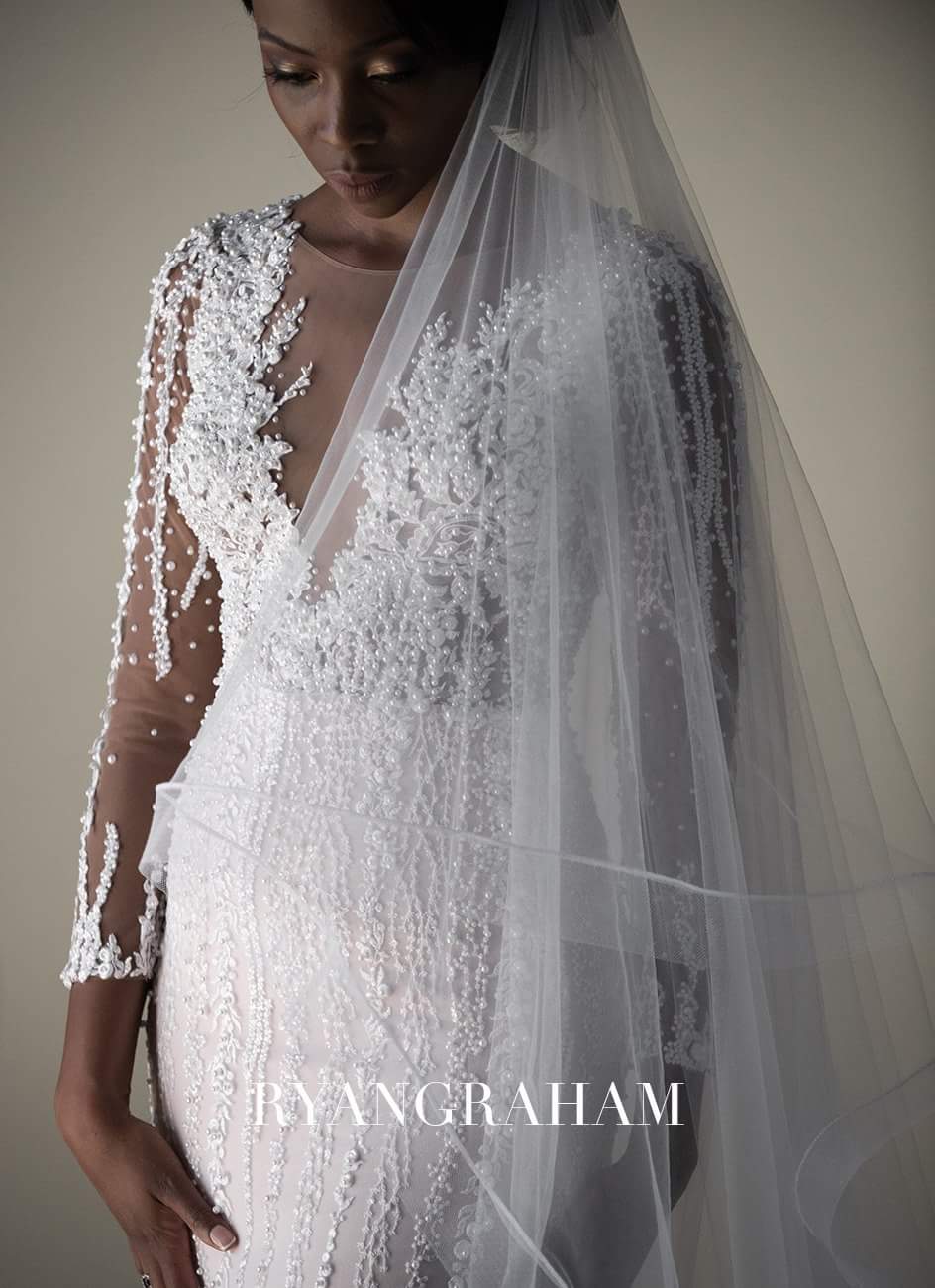 Modest Mermaid Wedding Dresses With Pearls Jewel Neck Long Sleeves Sweep Train Country Bridal Gowns African Plus Size Wedding Dress