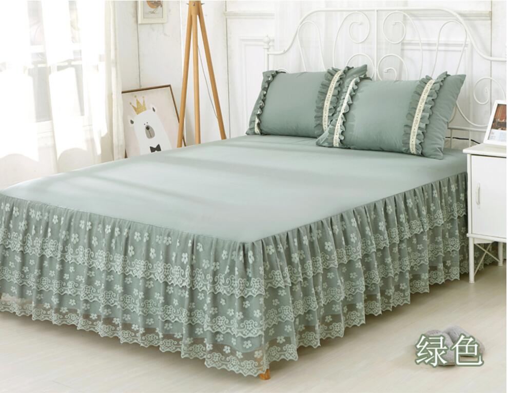 Pink Lace bedding Bed Skirt 1/3pcs Romantic Princess Bedspread Girls Bed sheet Pillowcase Home Textile Full Queen King Size