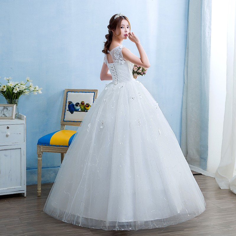 Grils New Spring and Summer O-neck Perfect Fashion Lace Ball Gown Wedding Dress 2018 Bride Dresses Vestido De Noiva with Flower
