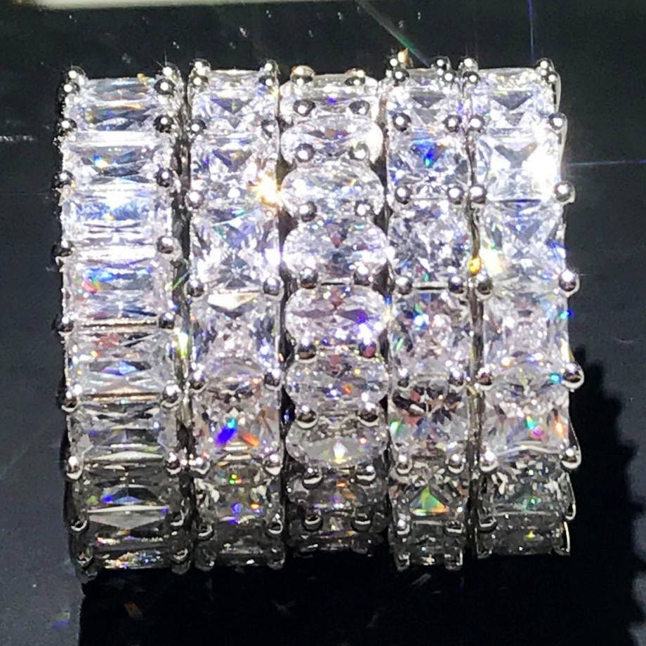 5 Style Sparkg Sterg Sier White Topaz CZ Promise Wedding Band Ring for Women