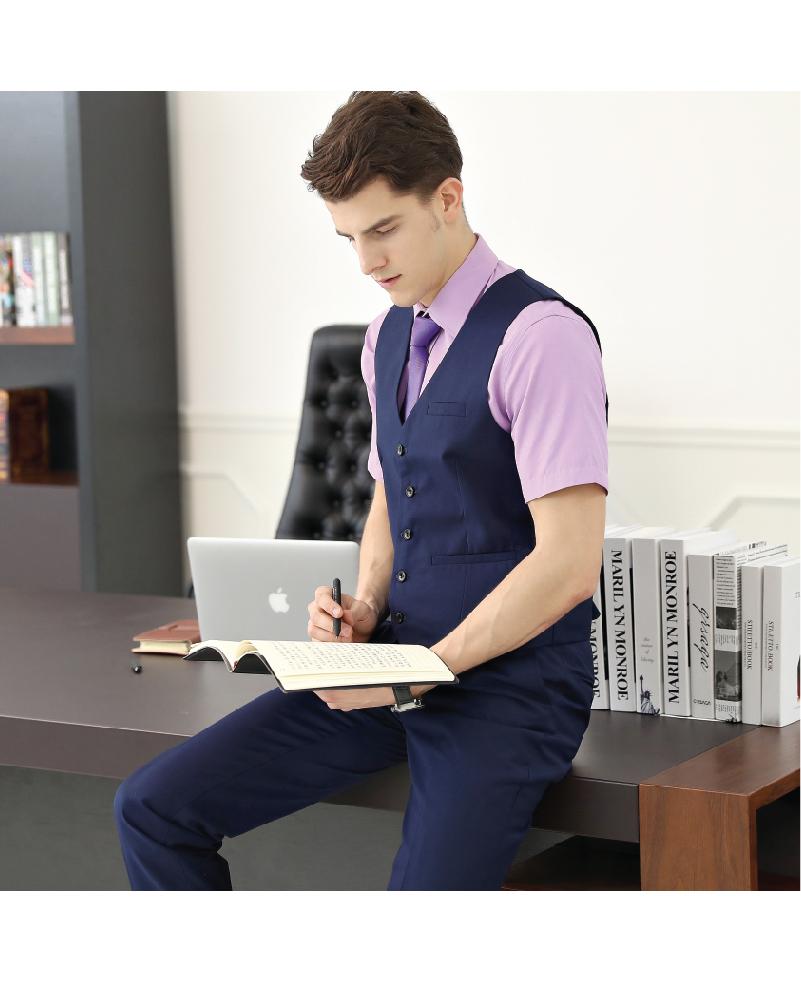 Brand New Navy Blue Men 3 Piece Suit Wedding Tuxedos Groom Tuxedos Notch Lapel One Button Men Business Prom Blazer(Jacket+Pants+Tie+Vest)622