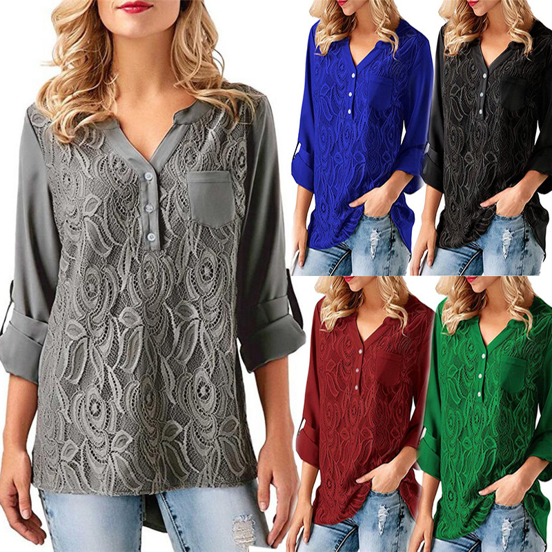 Women' Lace Chiffon Blouse Fashion Long Sleeve Tops and Blouses Shirts Casual V Neck Office Lace Top Tunic Blusas, Red
Women' Lace Chiffon Blouse Fashion Long Sleeve Tops and Blouses Shirts Casual V Neck Office Lace Top Tunic Blusas, Red