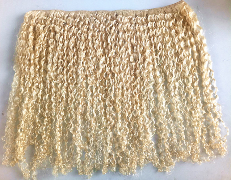 Brazilian Human Virgin Remy Blonde Hair Kinky Curly Hair Weft Soft Double Drawn Hair Extensions Unprocessed Color