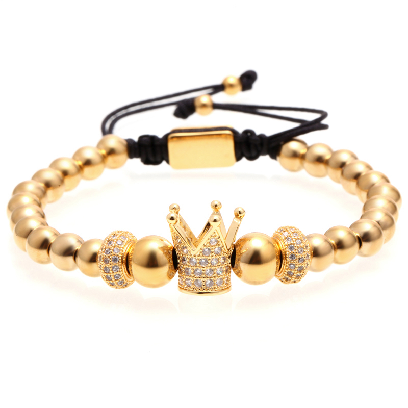 Charm bracelets 6mm golden metal titanium steel beads bracelet bangles Crown Woven jewelry Gift Valentine's Day Holiday Christmas