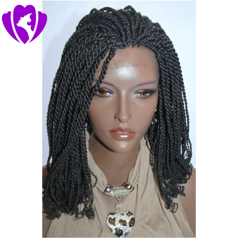 Hotsales short Box Braid Wig With Afro Curls At End Braided Lace Front wigs Synthetic Twist Heat Resistant hair For Afro Women