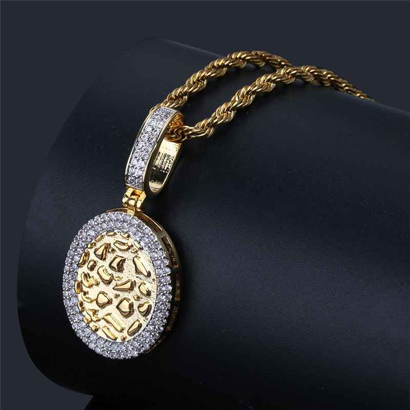 Men Fashion Hip Hop Necklace Jewelry Gold Plated CZ Round Brick Pendant Necklace for Men Women Nice Gift
