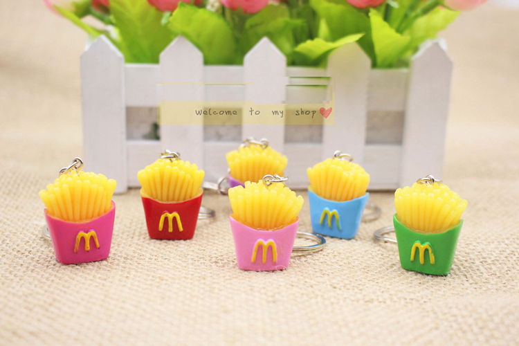 EUBFree 30pcs mixed 6 colors Mini Simulation Food French Fries Creative Personalized KeyChain Multiple Color Trinkets Wholesale