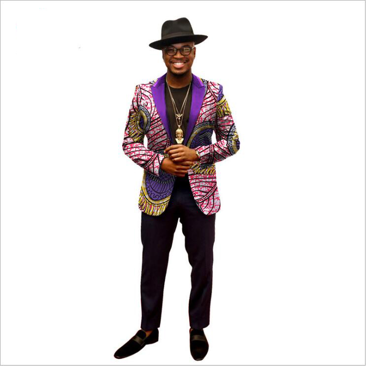 New Design Men Casual Plaid Suits With 100% African Wax Fabric Designer Peaked Lapel One Button Autumn Winter Tuxedos For Sale