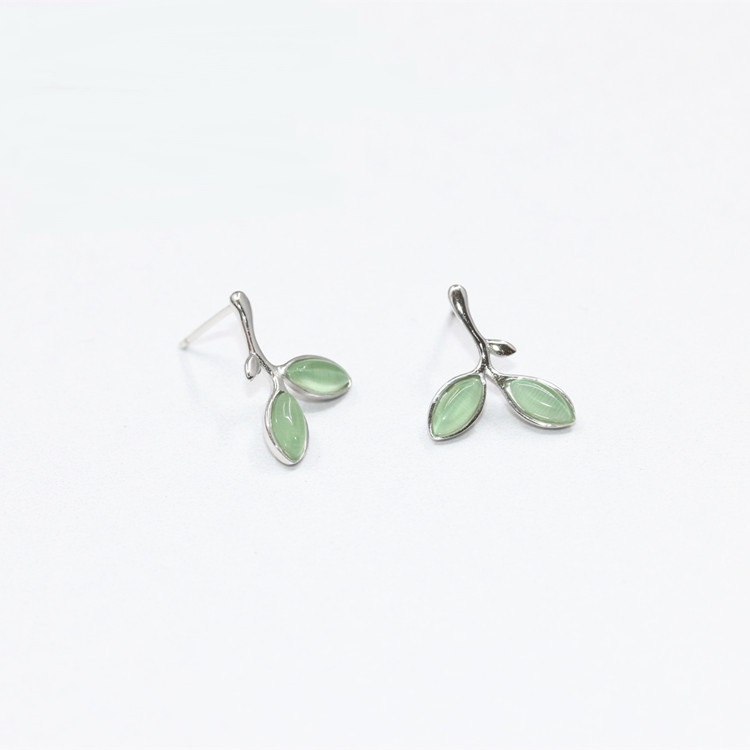Brand new 925 sterling silver fashion jewelry cute leaves stud earrings with green aventurine stones for women's gift free shipping