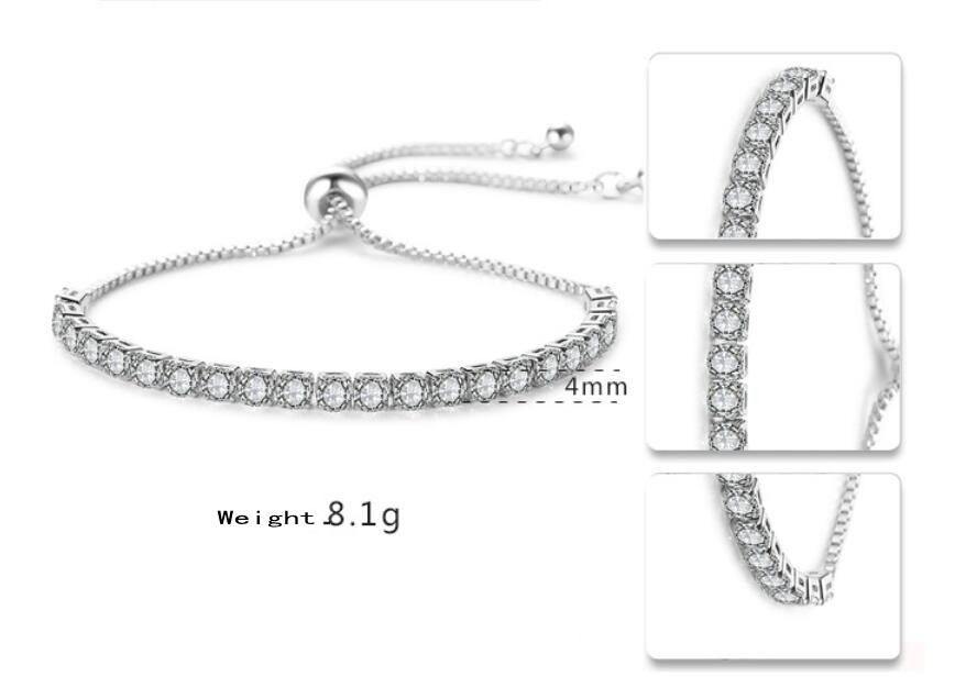 New Brand Simple Fashion Jewelry Hot Sale 18K White Gold Filled Multi Gemstones CZ Diamond Pulling Adjustable Lucky Bracelet For Women Gift