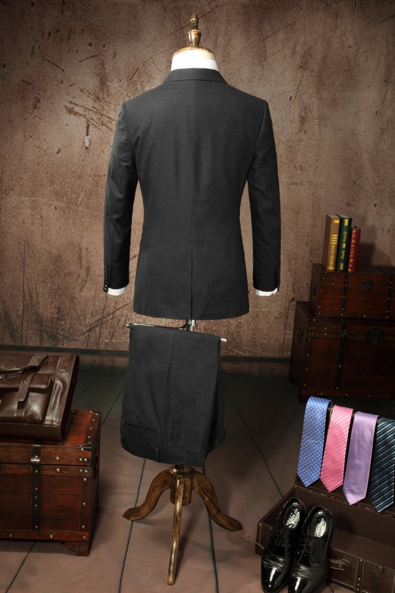 Custom Made Men Suits Dark Grey Groom Tuxedos Slim Fit Bridegroom Formal Wear Best Mens Suit For Weddings (Jacket+Pants)