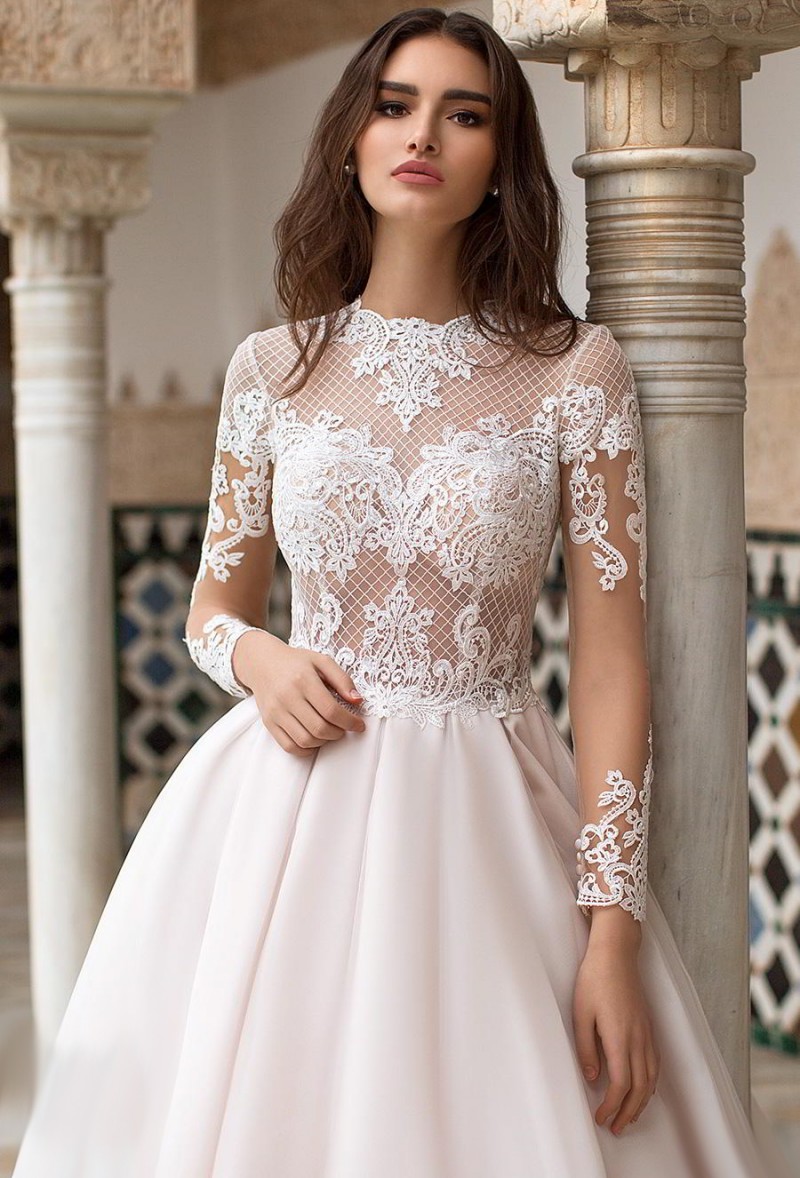 naviblue dolly long sleeves wedding dresses jewel neck lace appliqued bridal gowns plus size vestido de novia