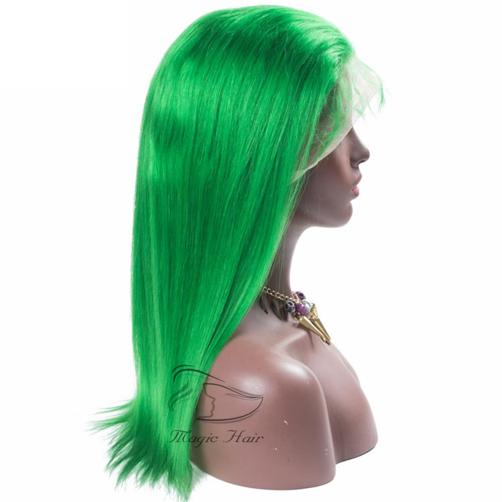 Full Lace Human Hair Wigs Brazilian Green Color wig Straight Thick Glueless Lace Front human hair Wigs With Baby Hair