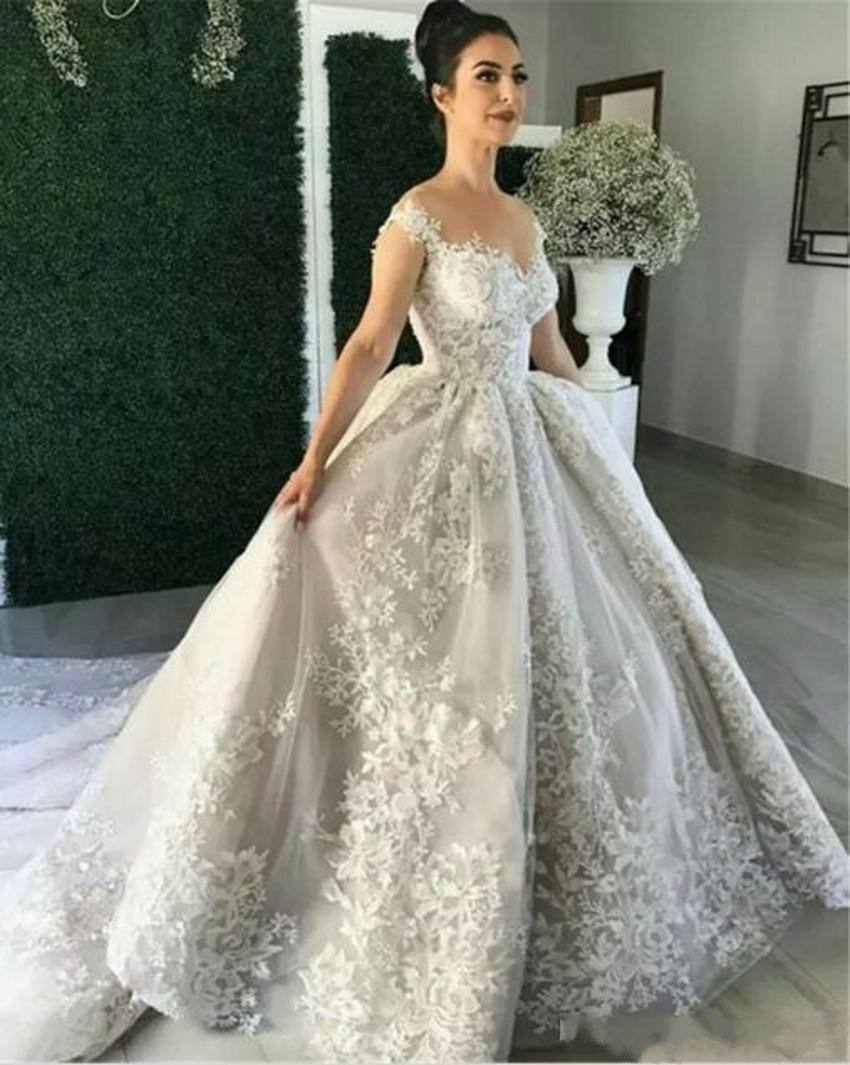 new design wedding dresses saudi arabia lace appliqued sheer neck bridal gowns plus size country court train wedding dress