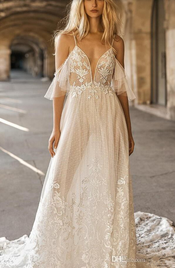 gali karten beach wedding dresses spaghetti illusion a line boho bridal gowns lace appliqued sweep train bohemian wedding dress