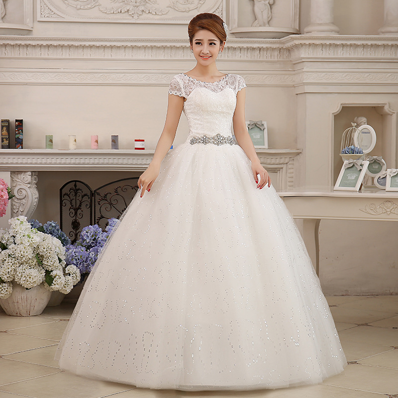 New Spring Korean Style Bride Wedding Dress Shoulder Strap Lace Princess Wedding Dress