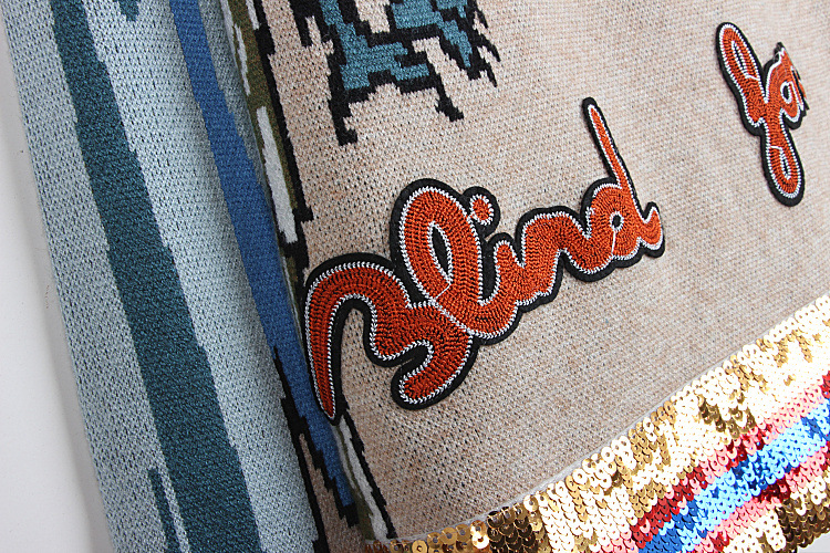 917 2018 Autumn Pullover Regular Crew Neck Panelled Brand Same Style Sweater Sequins Fashion Sweater dl