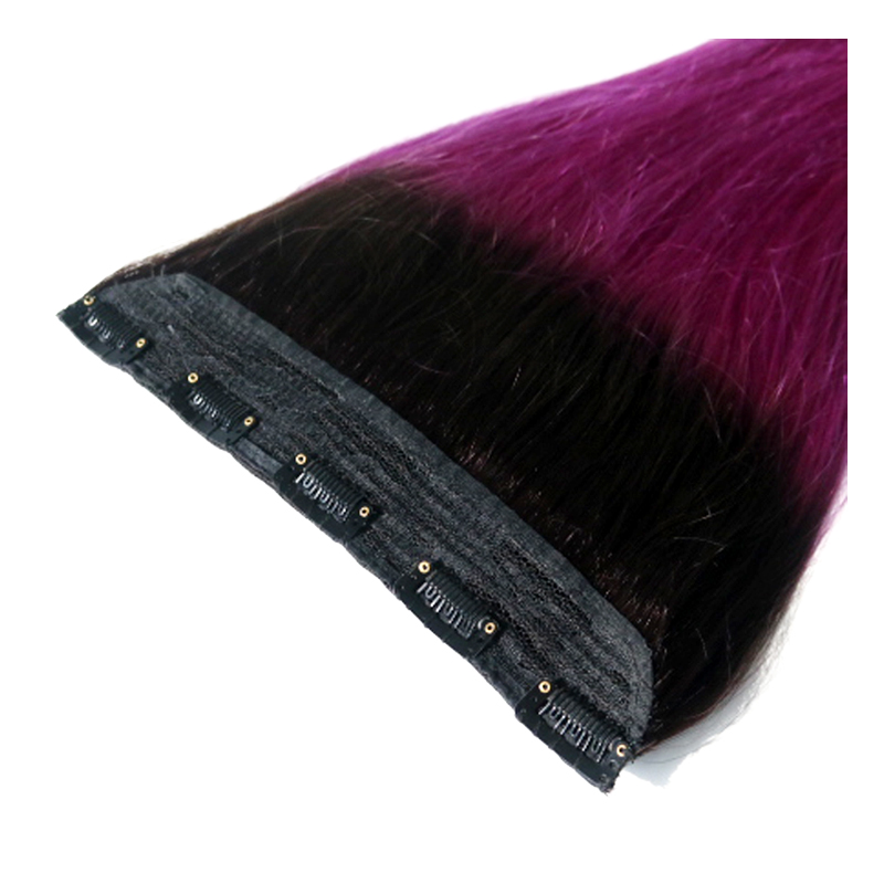 Hot Selling Wholesale 1B/violet Straight One Piece Clip In Human Hair Extensions 5Clips With Lace Remy Human Hair