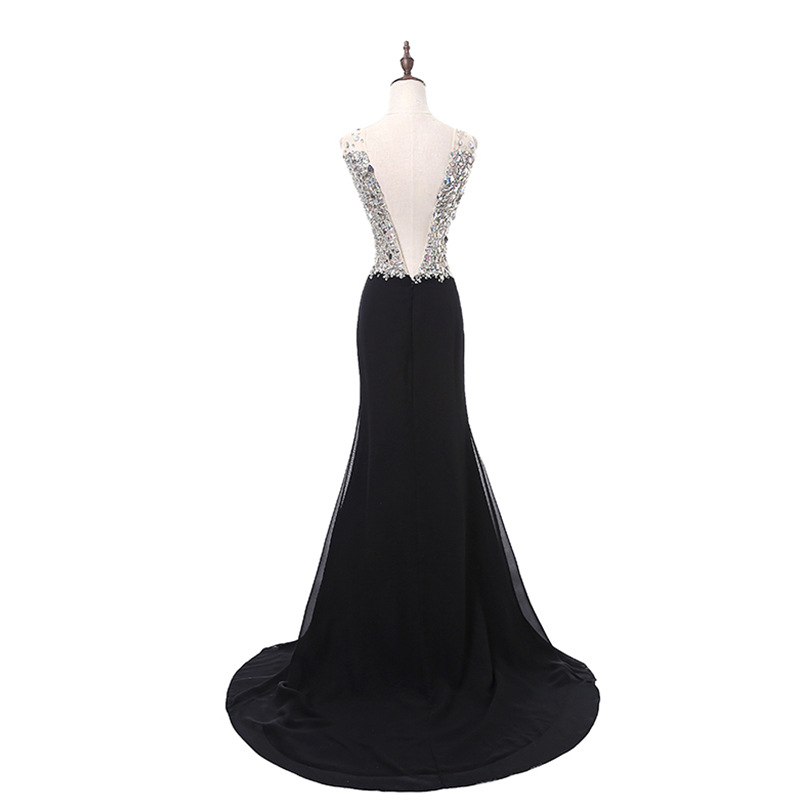 2018 New Cheap Black Chiffon Evening Dresses Beaded Crystals V-Neck Formal Prom Party Celebrity Gowns QC1136