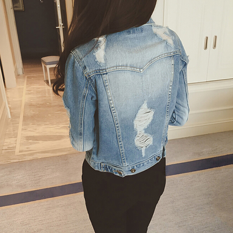 Women Jeans Jacket Denim Coat Casual Outerwear Tops Autumn Long Sleeve Frayed Vintage Jeans Coat Female Chaquetas Mujer DP930966