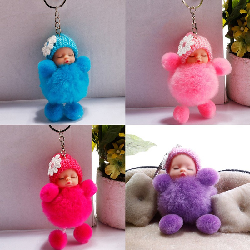 Sleeping Baby Doll Ball Key Chain Car Keyring Holder Bag Pendant Charm Keychain Plush Fur New Cute Women Key