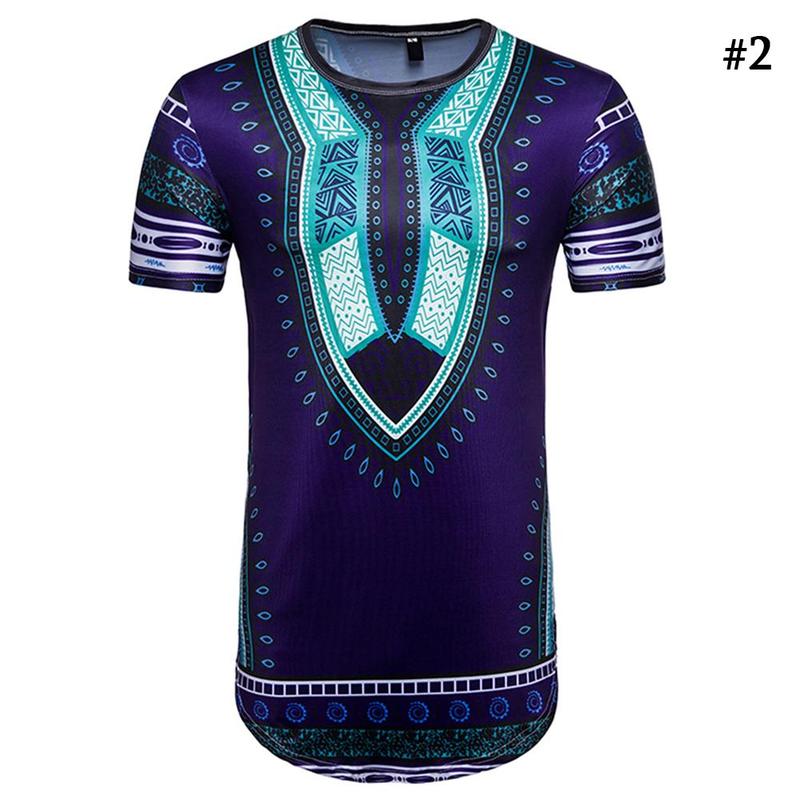 Men's African Traditiod Dashiki T-shirt Boho Hippie Kaftan Festive Tribal O-neck Ethnic Top Short Sleeve Irregular Men T-shirt