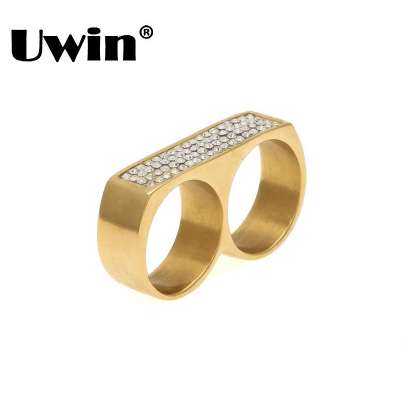 Uwin New Cool Two Finger Rings Hip Hop Full Iced Out Rhinestones Stainless Steel Gold Silver Color Men Punk Party Ring Size 9/10
Uwin New Cool Two Finger Rings Hip Hop Full Iced Out Rhinestones Stainless Steel Gold Silver Color Men Punk Party Ring Size 9/10