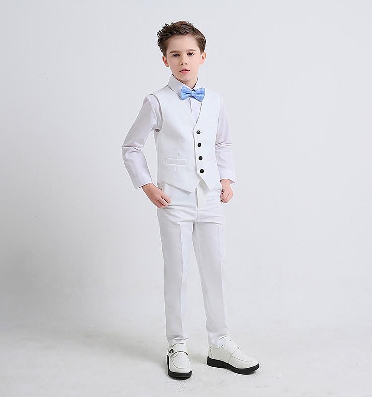 Handsome Two Button Center Vent White Boy Formal Wear High Quality Boy Wedding Blazer Child Birthday Prom Suit(jacket+pants+tie+vest ) 43