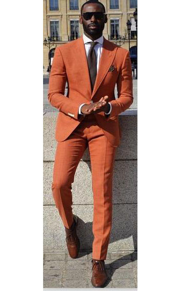Brand New Orange Men Wedding Tuxedos Excellent Groom Tuxedos Peak Lapel Two Button Slim Fit Men Blazer 2 Piece Suit(Jacket+Pants+Tie) 1463