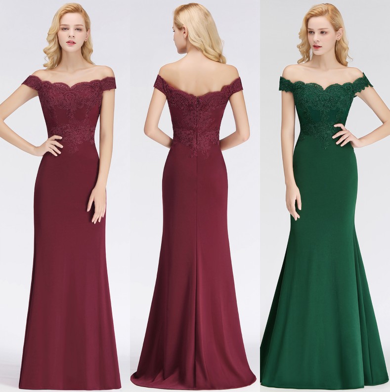 Dark Green Lace Mermaid Bridesmaid Dresses New Arrival Off Shoulders Zipper Back Burgundy Wedding Guest Party Wear Custom Made BM0065