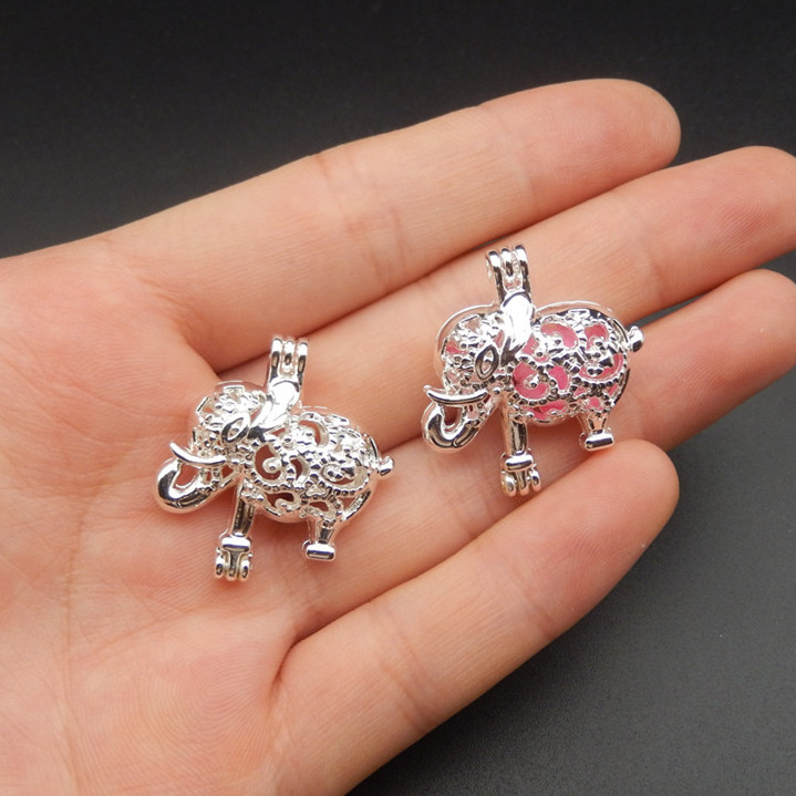 10pcs Bright color Elephant Pearl Cage Jewelry Making Beads Cage Pendant Aromatherapy Essential Oil Diffuser Locket For Oyster Pearl