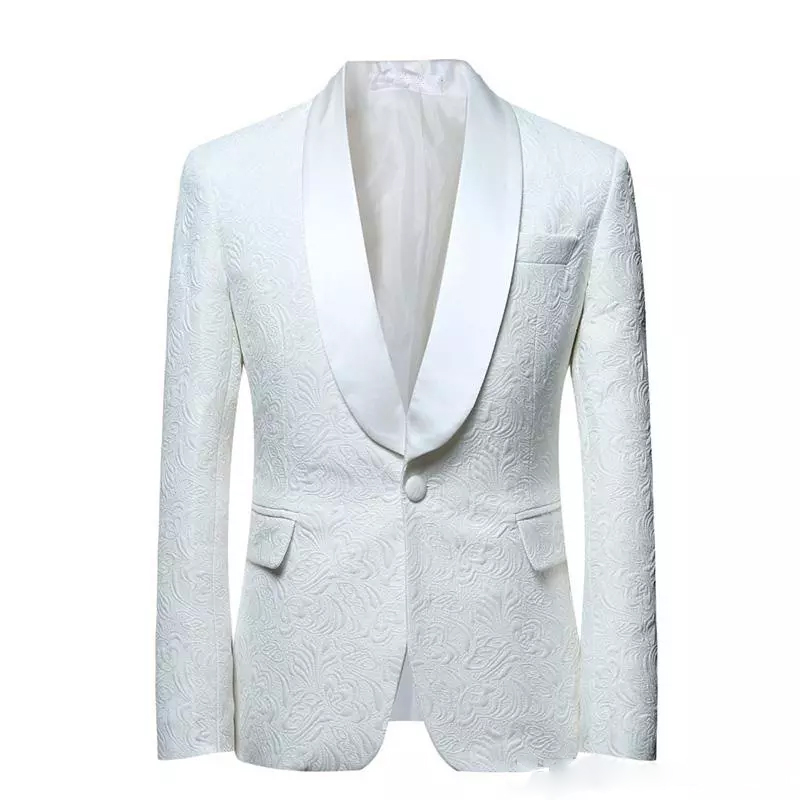 Hot Selling Fashion Wedding Suits Colour White Three Pieces (Jacket+Pant+Bow Tie) Side Vent Print Bridegroom Formal Wears